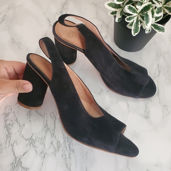 Madewell The Alana Slingback Black Suede  Cylinder Heel Sandal 8.5 - Picture 2 of 7